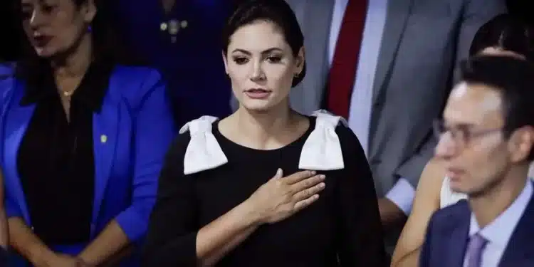 101921986 former brazilian first lady michelle bolsonaro gestures during the swearing in ceremon jpg